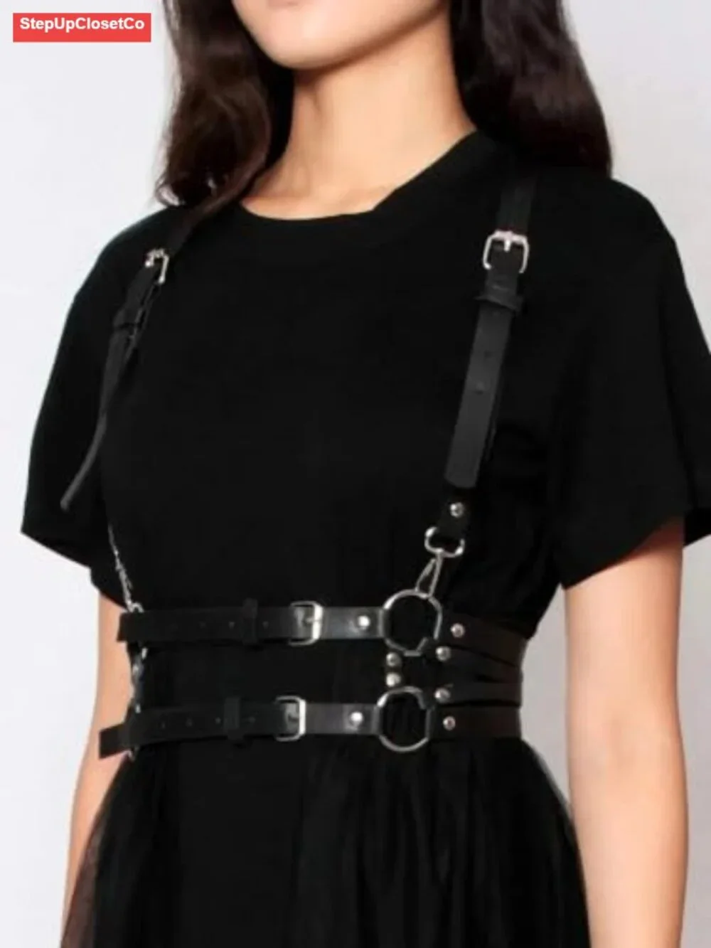 Women's Faux Leather Body Harness Belt Adjustable Chest Waist Strap